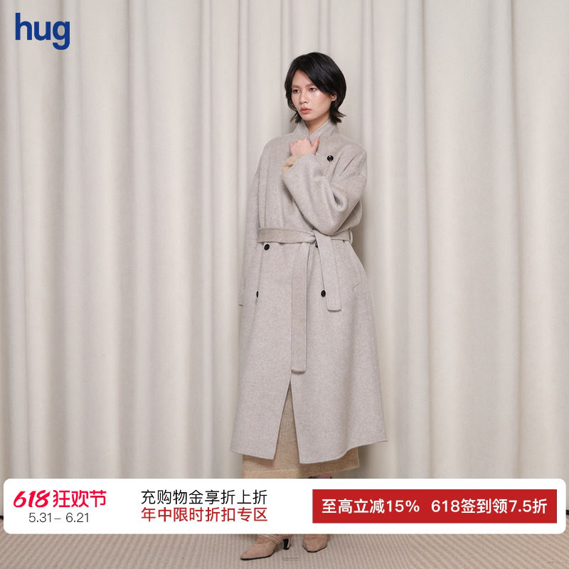 【BOTTOM NOTES】hug 新燕麦大翻领束腰羊毛长款大衣外套