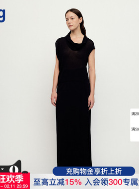 【RUOHAN】hug 2025早春新款纯色黑色磨砂弹力棉水滴领连衣裙