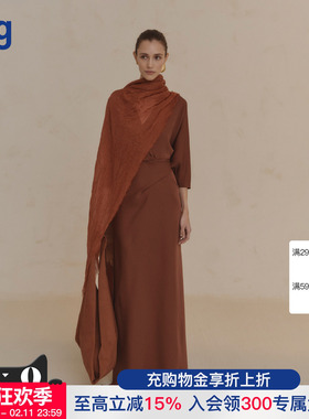 【CORTANA】hug 2025秋冬新款桑蚕丝系带V领连衣裙