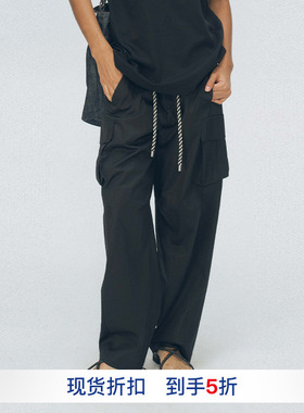【JUNWEILIN】hug 2025SO BLACK 黑色抽绳设计直筒休闲工装裤