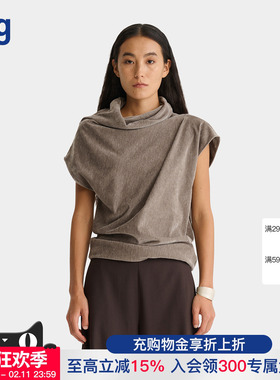 【deepmoss】hug 2025秋冬新款霜灰色不规则堆领丝绒上衣