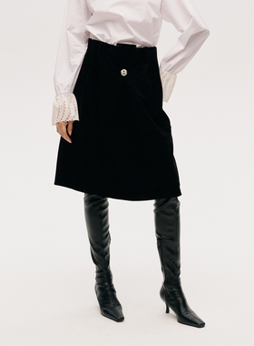 【ICE DUST】hug 2025秋冬新款黑色压褶半裙icedust