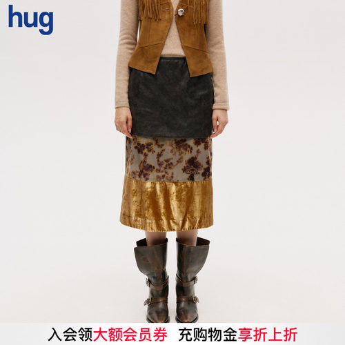 ICEDUST新款金丝绒印花拼接皮裙