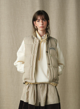 【MARCHEN】hug 2025秋冬新款鹿谷白鹅绒格纹背心羽绒马甲