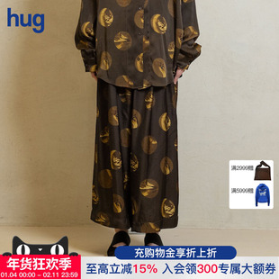 【UMAWANG】hug 2025秋冬新款复古圆点松紧腰长裤