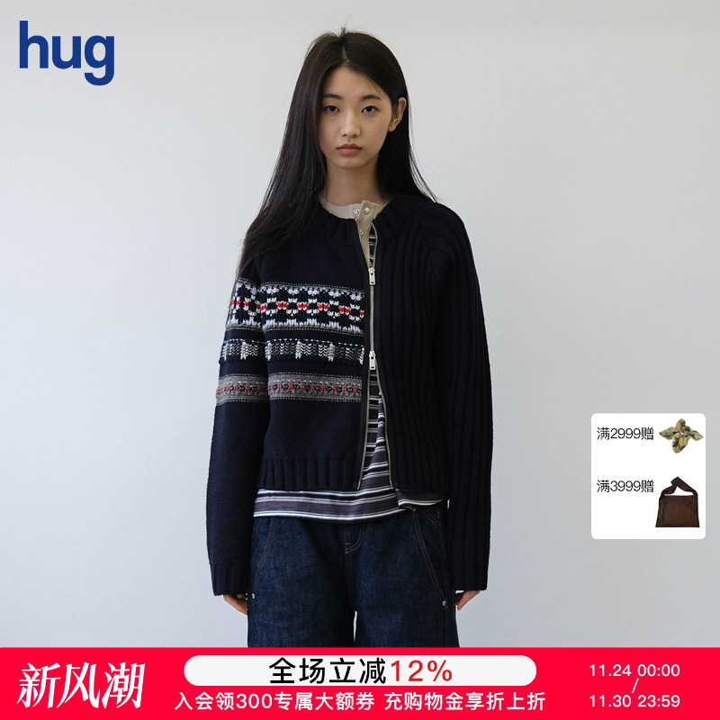 【JUNWEILIN】hug 度假系列经典款费尔岛拼接不对称针织开衫