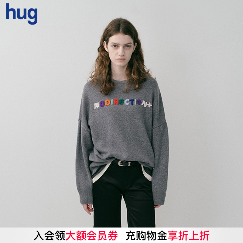 【NO DIRECTION+】hug 2025秋冬新款舒适宽松的落肩圆领毛衣