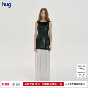 【PANNPANN】hug 2025秋冬新款Adele拼接露背超长连衣裙黑白长款