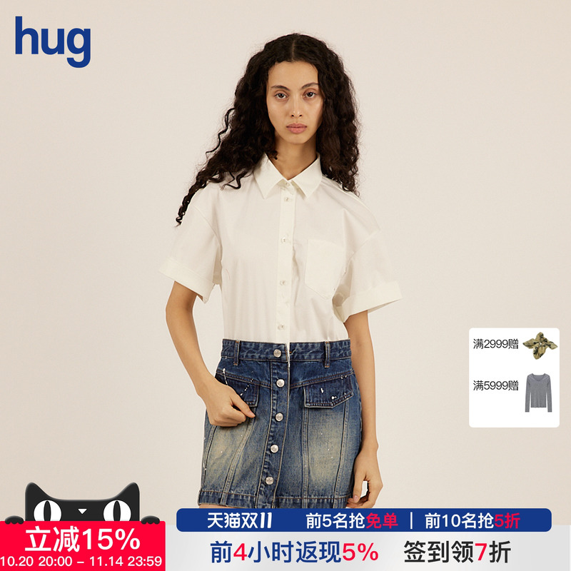 JUNWEILIN牛仔拼接泼墨连衣裙