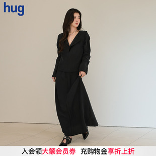 黑色砂洗絲綢長(zhǎng)袖 2025早春新款 hug 翻領(lǐng)連衣裙 RUOHAN