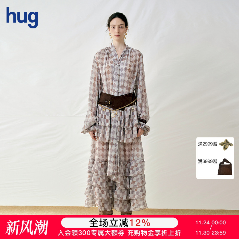 CelloSonata荷叶边长袖长裙