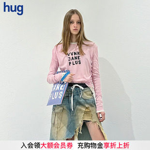 长袖 圆领褶皱打底衫 VVNKJANEPLUS T恤 hug2025轻薄梭织套头衫