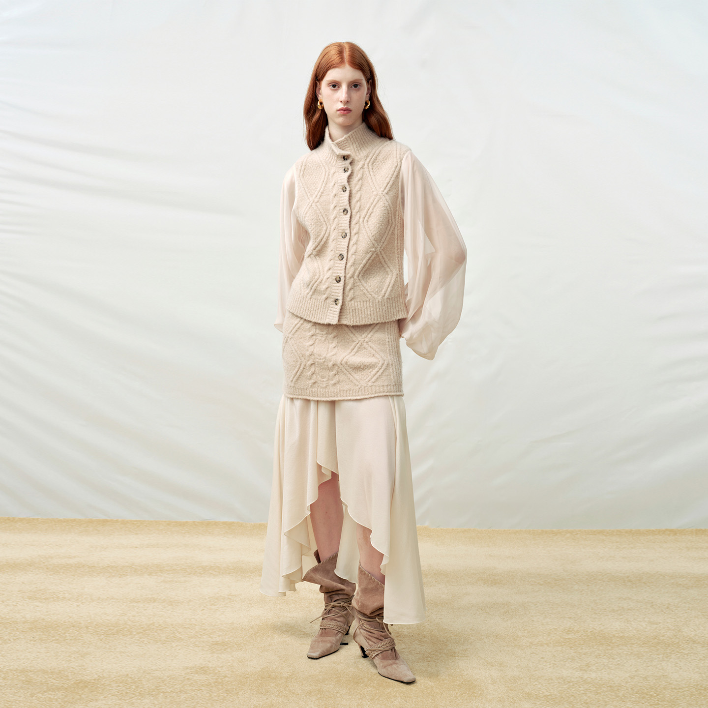 【Cello Sonata】hug 2025秋冬新款灯笼袖针织开衫女纱裙半身裙