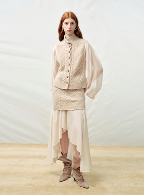 【Cello Sonata】hug 2025秋冬新款灯笼袖针织开衫女纱裙半身裙