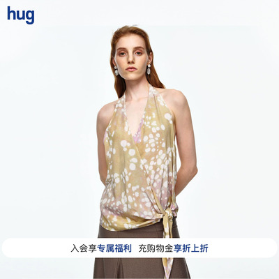 【AETNA PROJECT】hug 2026夏季新款粉卡其印花挂脖绑带上衣
