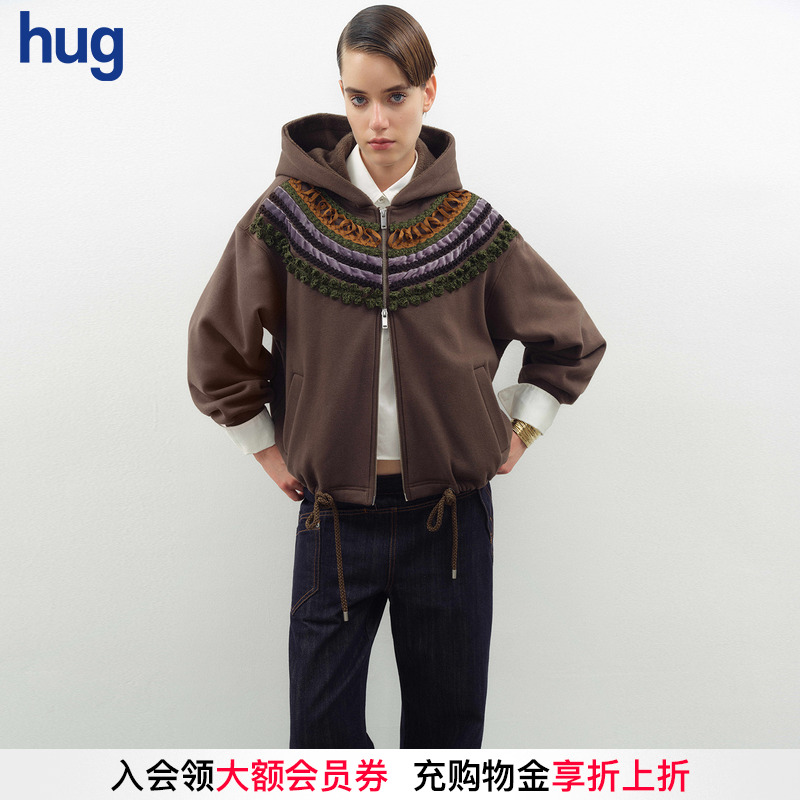 JUNWEILIN重工织带花边连帽卫衣