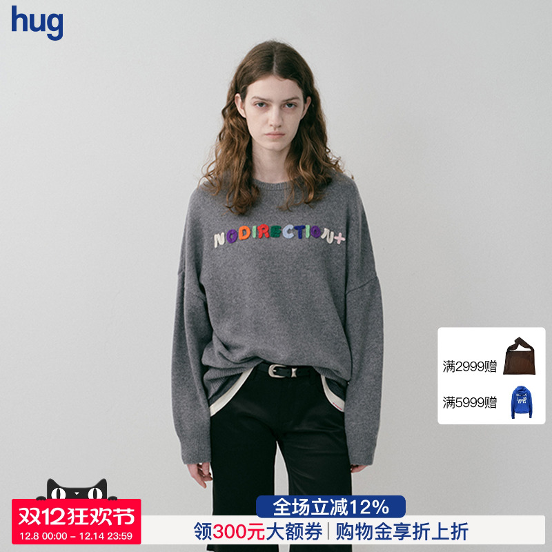 【NO DIRECTION+】hug 2025秋冬新款舒适宽松的落肩圆领毛衣