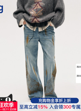 【ICE DUST】hug 2025秋冬新款长裤做旧蕾丝牛仔裤icedust