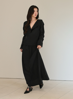 【RUOHAN】hug 2025黑色砂洗丝绸长袖翻领连衣裙