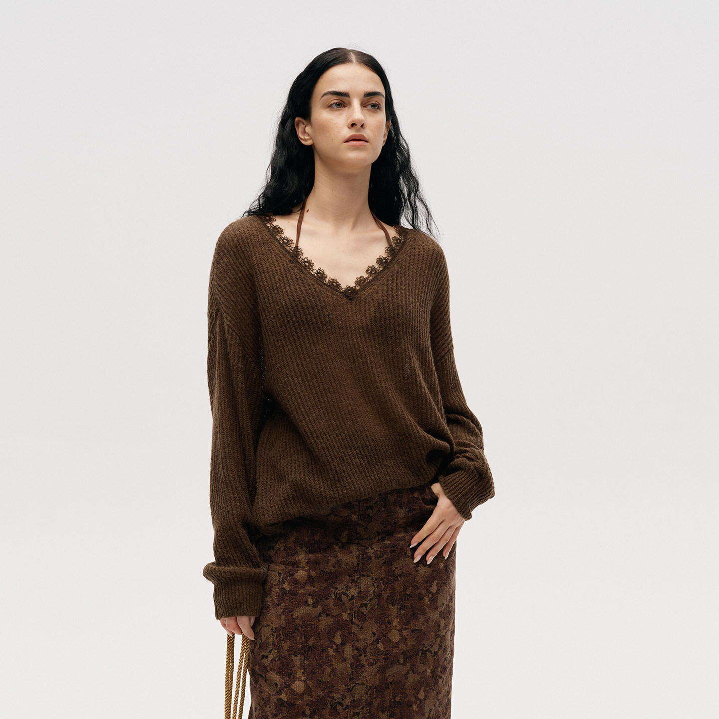 ICEDUST花边V领宽松针织衫