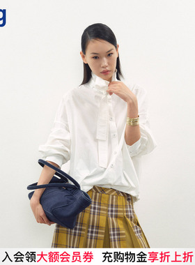 【JUNWEILIN】hug 新款气球廓形领口系带白衬衫