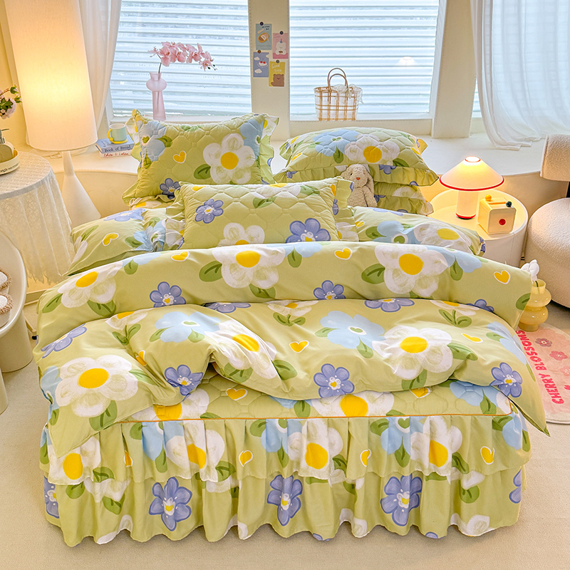 网红款夹棉床裙式四件套全棉纯棉床上用品加厚保暖床罩被套三件套