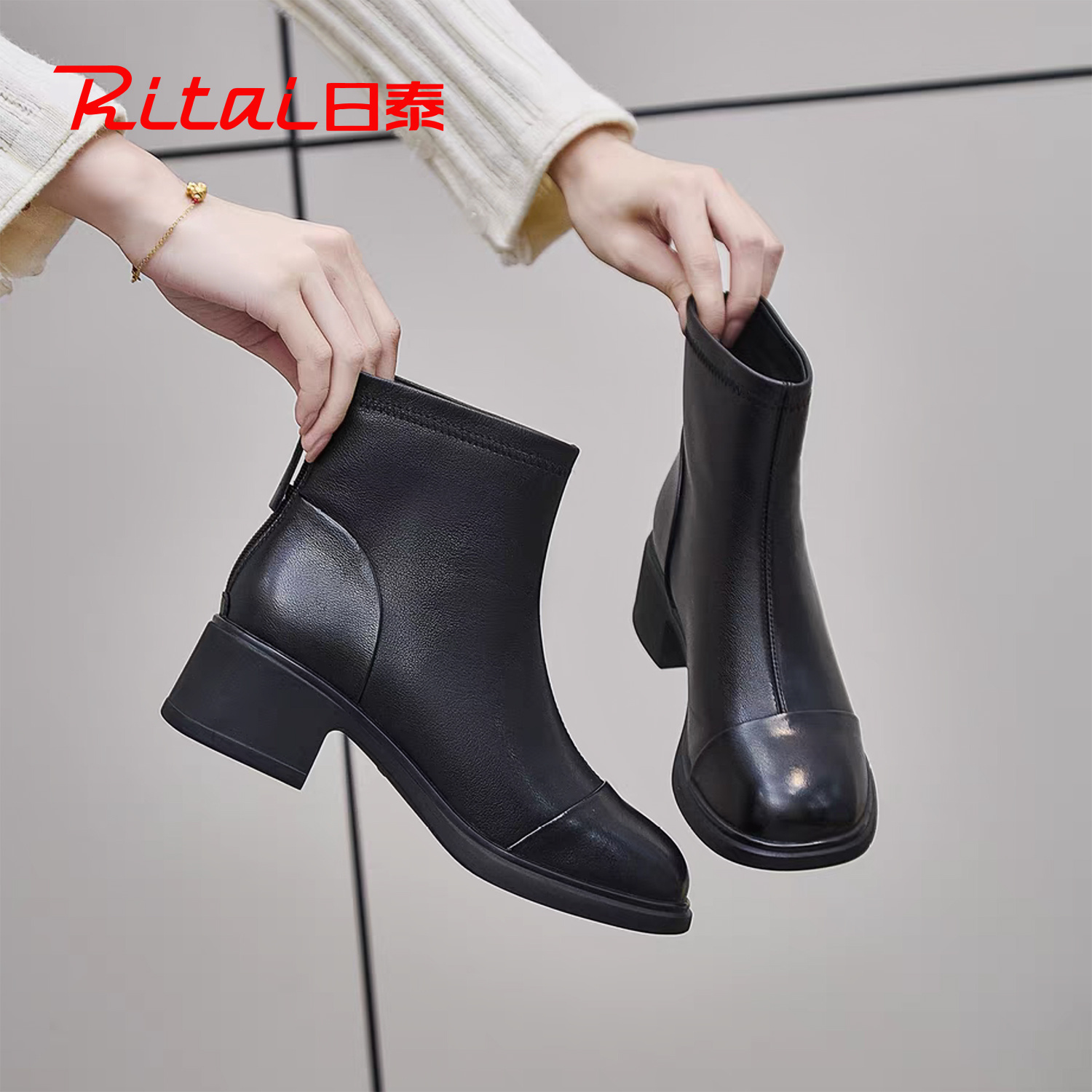 日泰短靴女冬季加绒保暖瘦瘦靴