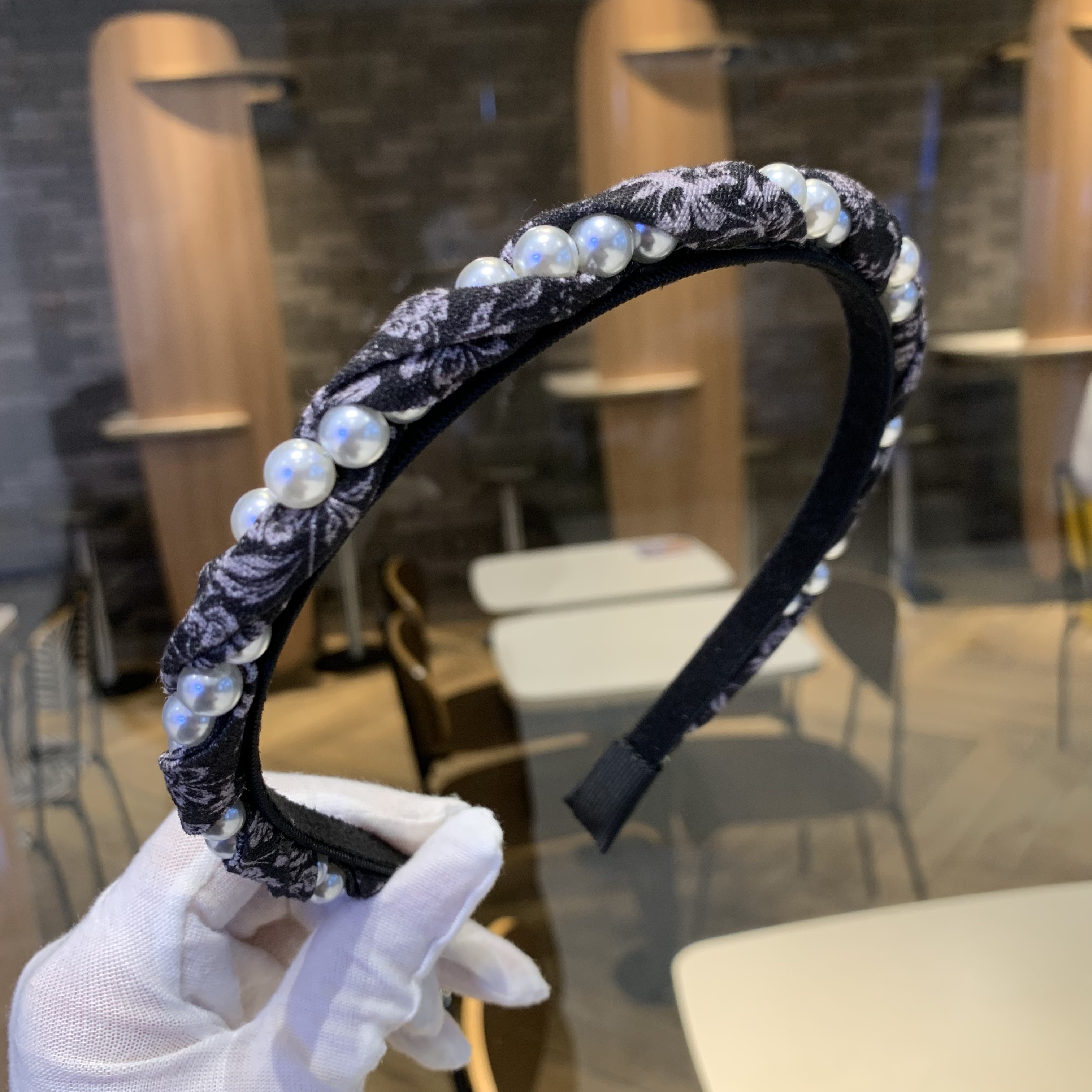 发卡发箍女珍珠缠绕窄边布艺印花高级感时尚头饰气质压发洗脸头箍