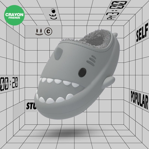 Акула, тапочки, зимняя мужская нескользящая плюшевая обувь для влюбленных, Южная Корея