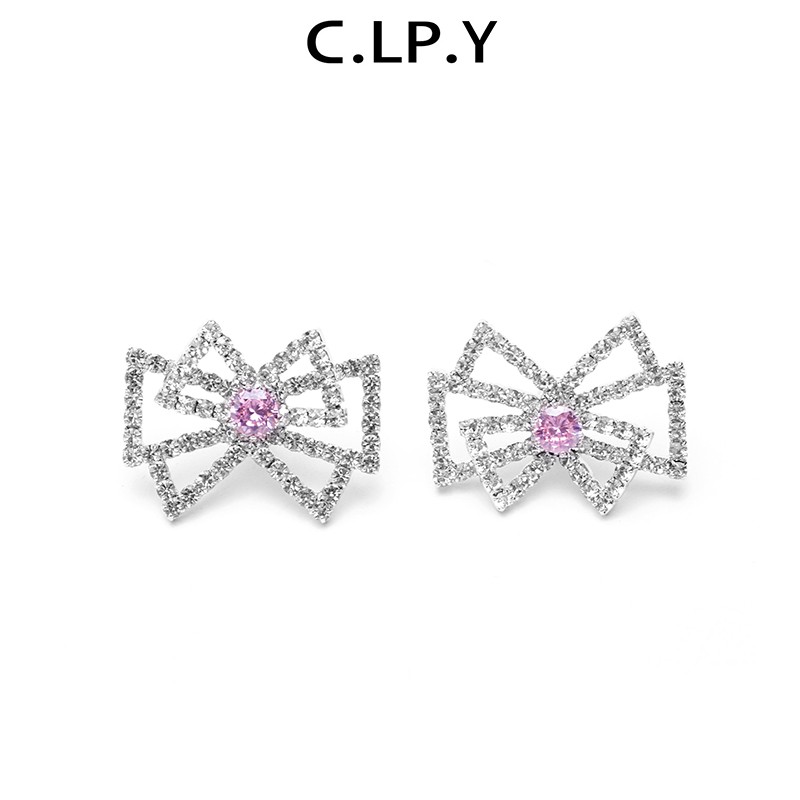 clpy小蝴蝶结粉钻女百搭耳钉耳环