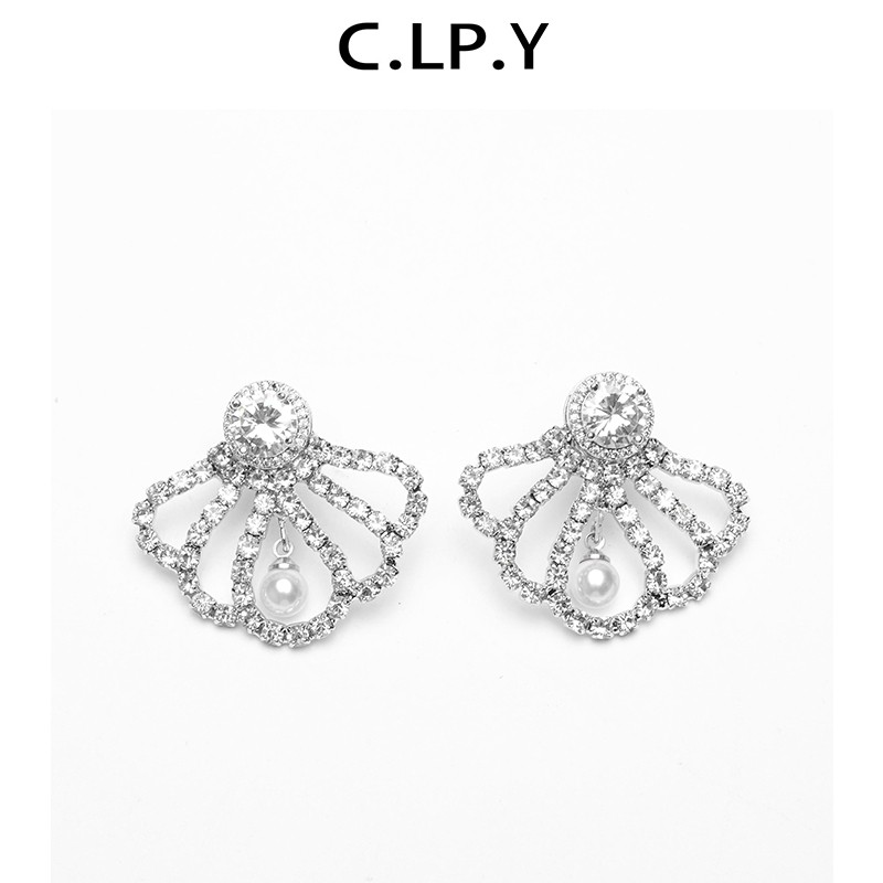 c.lp.y扇叶珍珠耳环女百搭耳坠