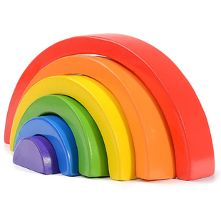 彩虹积木实木儿童益智拼搭玩具拱桥半圆叠叠乐摄影装饰摆件家庭