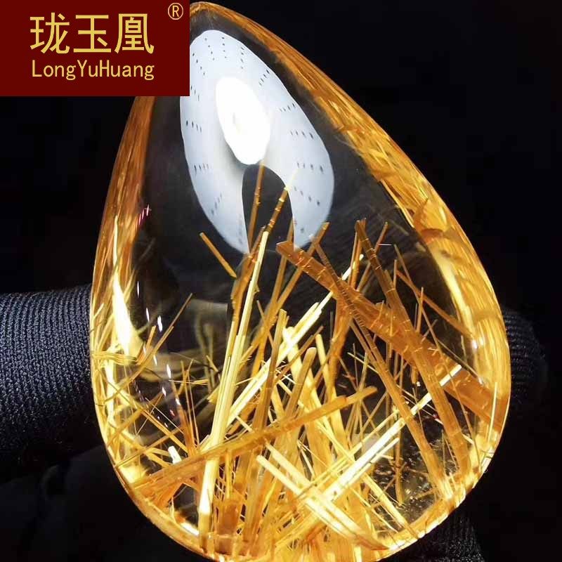 天然金发晶钛晶裸石吊坠 金顺发晶钛晶水滴原石项坠把玩件