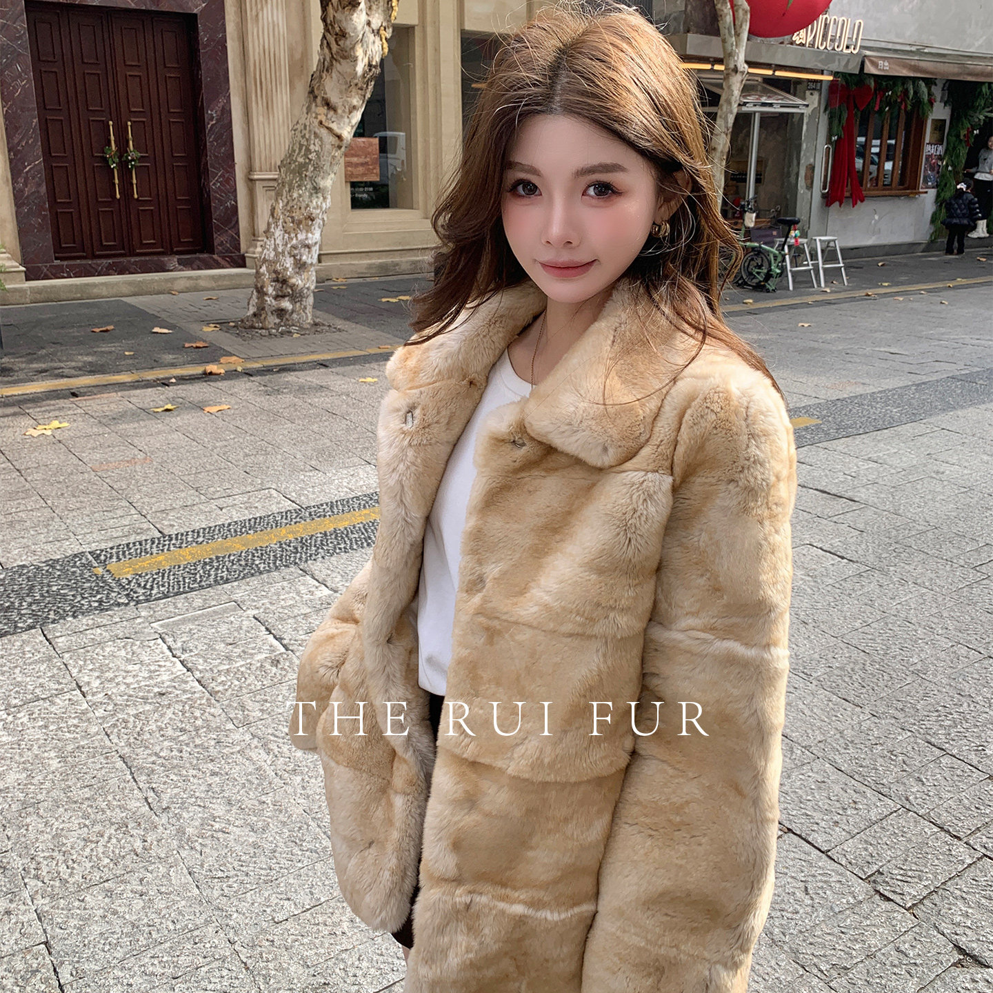 3A獭兔横排工艺整皮皮草外套女