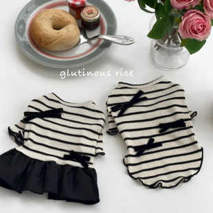 狗狗衣服夏季黑条纹T恤裙子情侣款透气宠物猫咪小型犬比熊约克夏