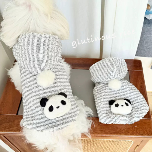 狗狗绒马甲秋冬衣服保暖背心可爱熊猫毛线连帽衫宠物猫咪泰迪比熊