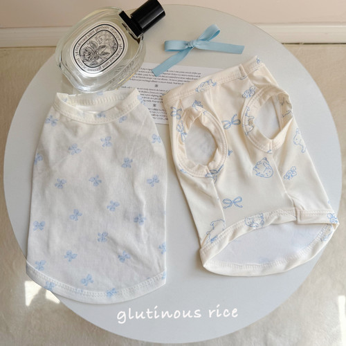 薄款宠物蝴蝶结小兔印花背心泰迪比熊博美猫咪夏季服装狗狗衣服
