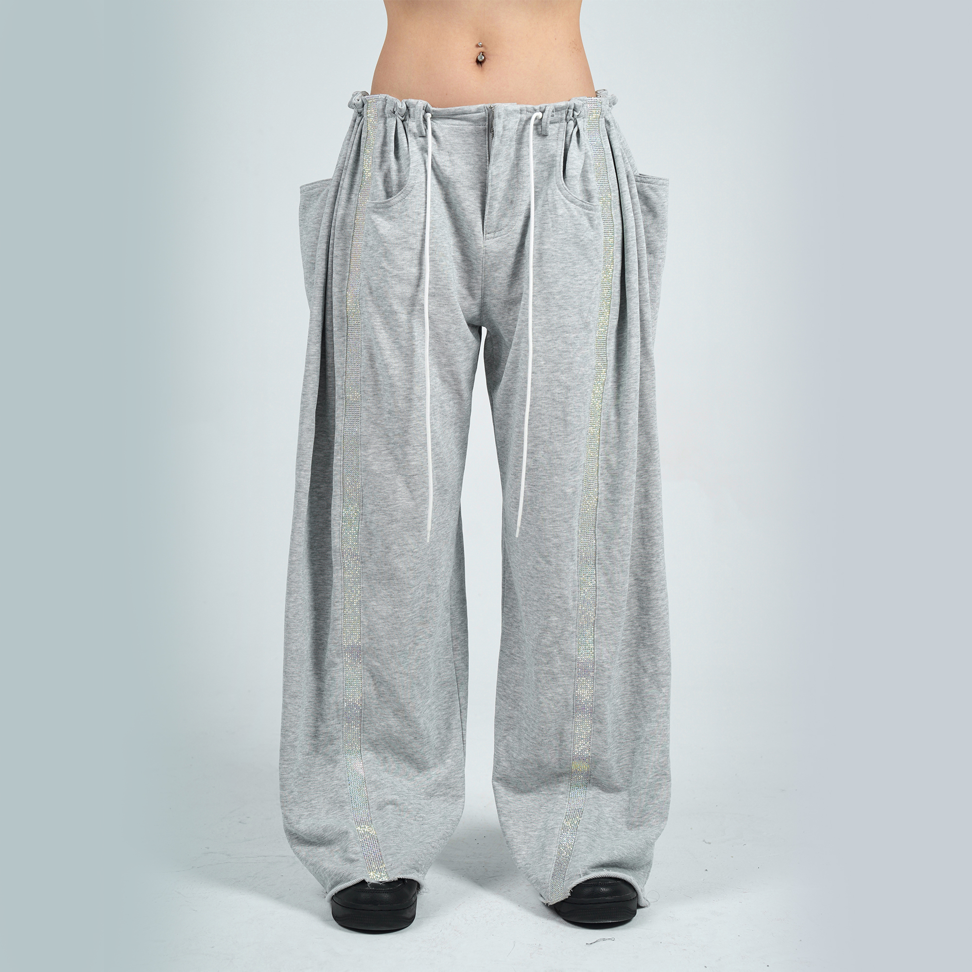 【DB QUEEN原创】MANDALA设计毛圈棉烫钻抽绳直筒线条休闲运动裤