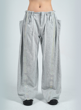 【DB QUEEN原创】MANDALA设计毛圈棉烫钻抽绳直筒线条休闲运动裤