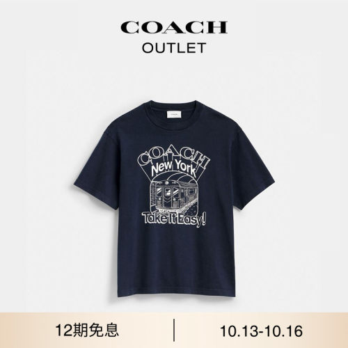 COACH/蔻驰奥莱男士棉质SUBWAY 图案休闲圆领短袖T恤