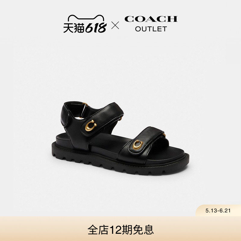 【新品】COACH/蔻驰奥莱女士黑色羊皮革真皮BRYNN凉鞋夏季增高