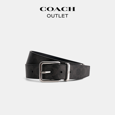 【新品】COACH/蔻驰奥莱男士黑色老花HARNESS 针扣腰带，35MM