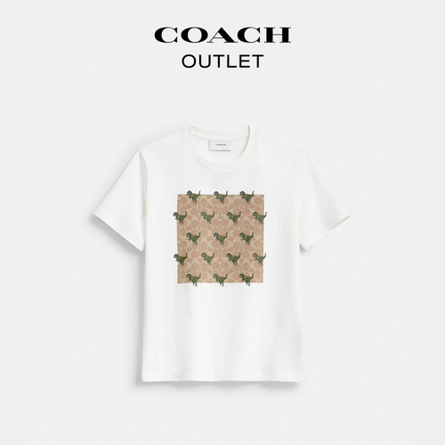 【新品】COACH/蔻驰奥莱女士棉质REXY 10TH BIRTHDAY方形图案T恤