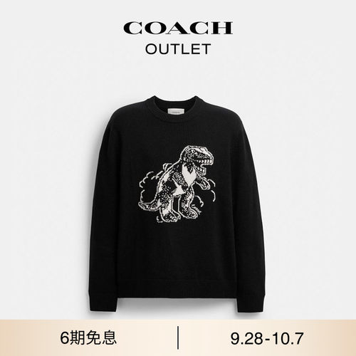 COACH/蔻驰奥莱男士REXY图案黑色圆领毛衣休闲宽松舒适