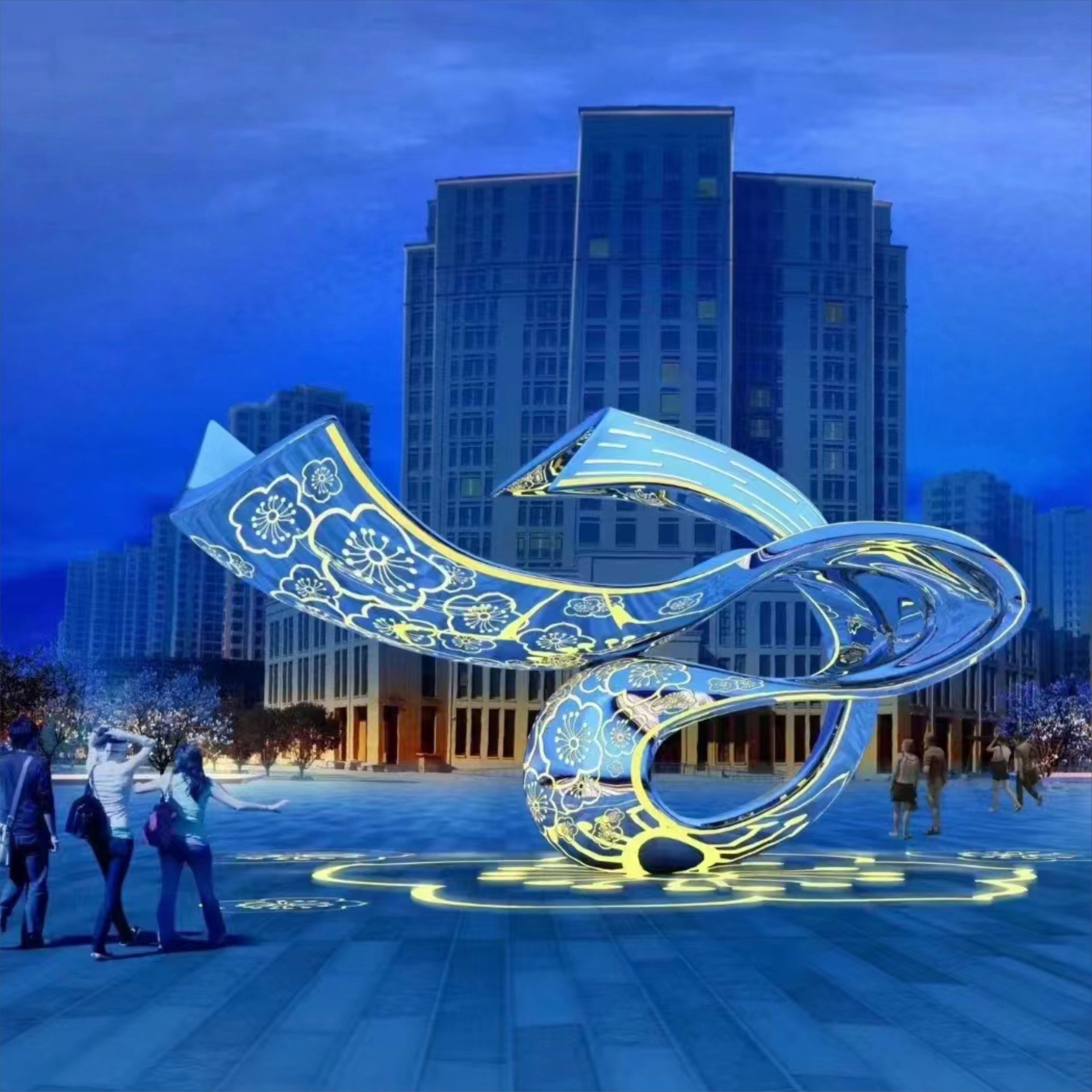 广场中央建筑景观雕塑巨型不锈钢抽象异形设计制作大型宣传栏雕塑