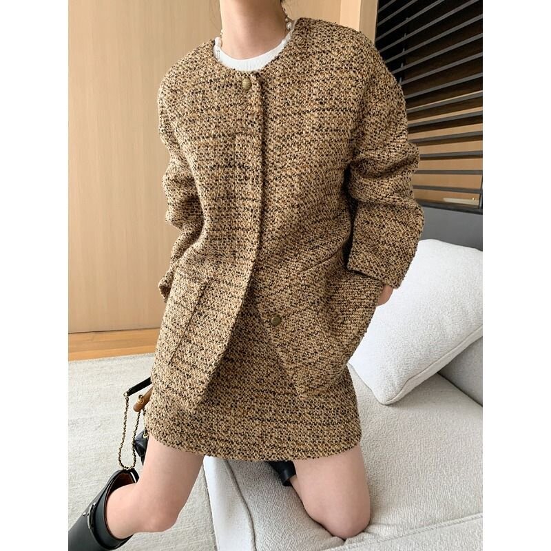 司南 高阶老钱粗花呢小香风外套半身裙套装2024早秋新款 SN6057