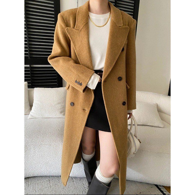 司南全羊毛法式枪驳领双面呢大衣