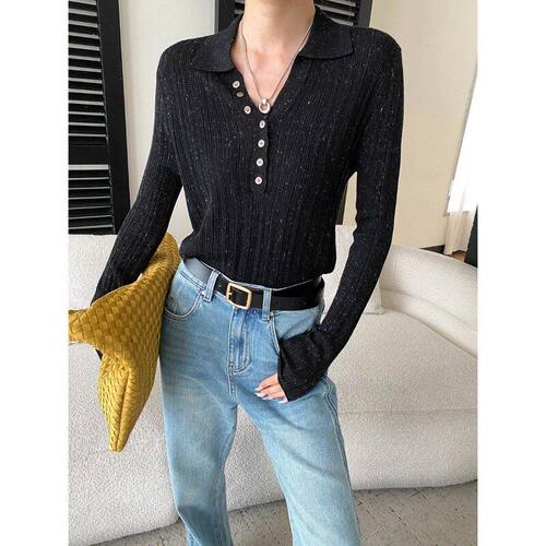 司南秋季新款老钱风翻领半开扣
