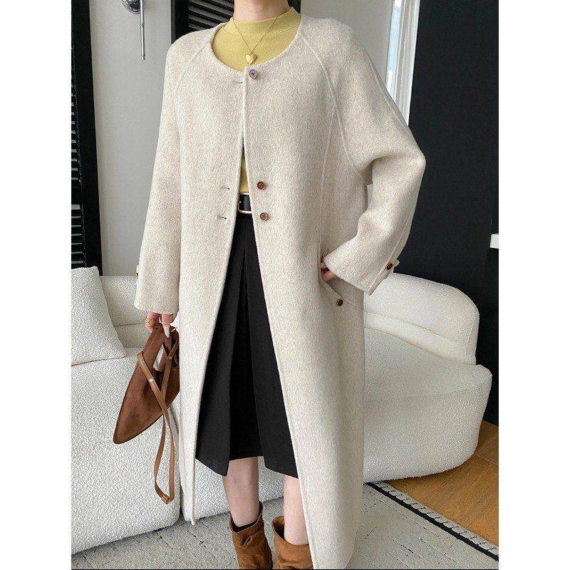 司南 利落感千金风 可拆卸围巾插肩袖羊毛双面呢大衣外套 SN8432