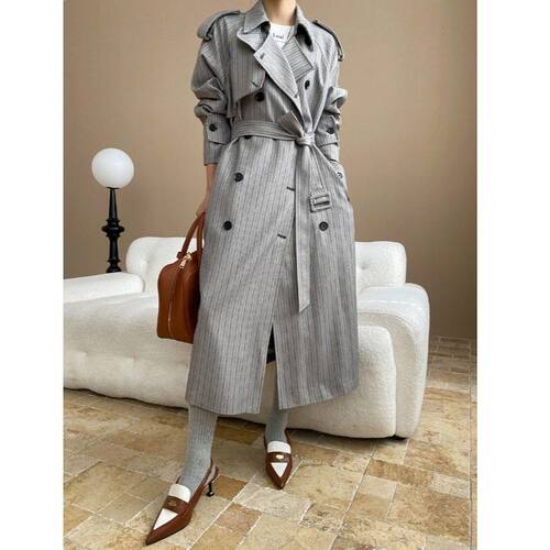 司南早春新款老钱条纹翻领双排